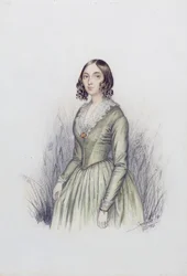 Retrato de uma jovem senhora em um vestido verde, 1841 (wc e lápis sobre papel)